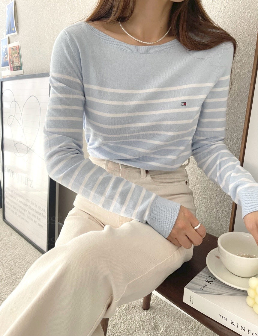 Women Striped Boatneck Sweater