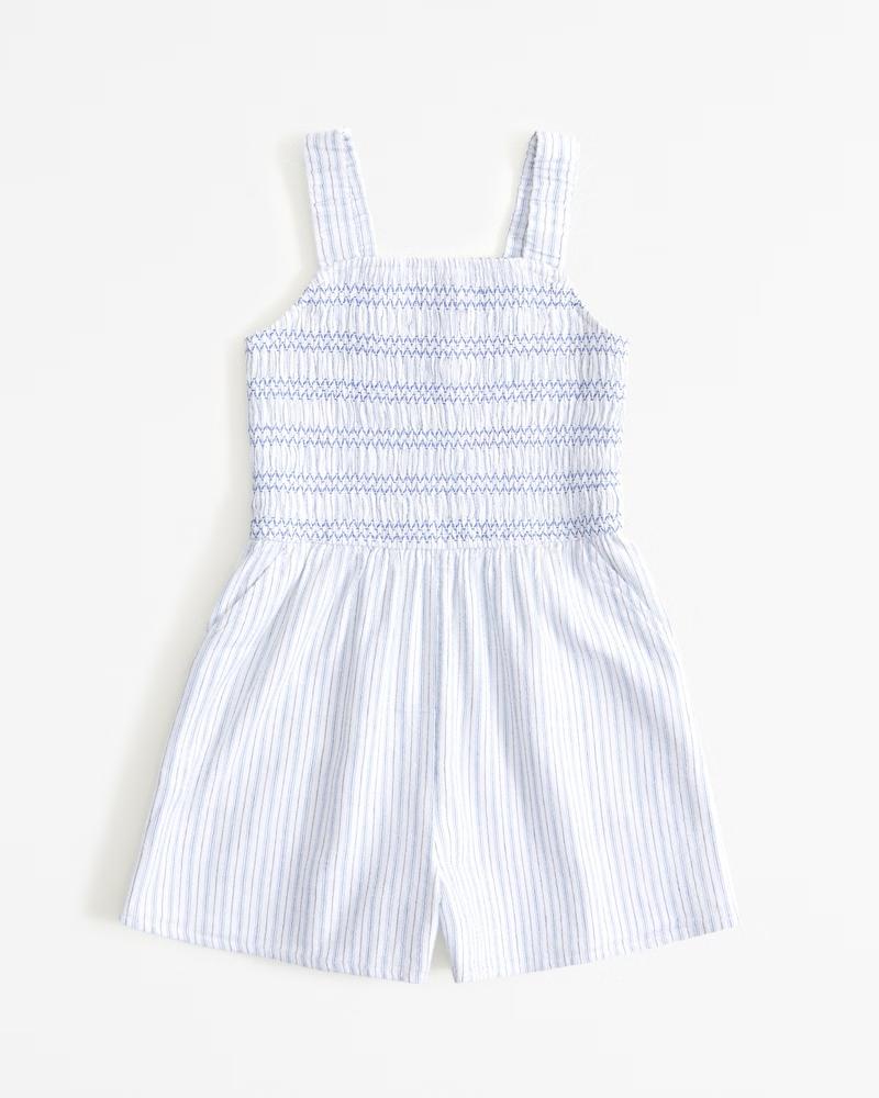 Girls Linen-blend Smocked Romper