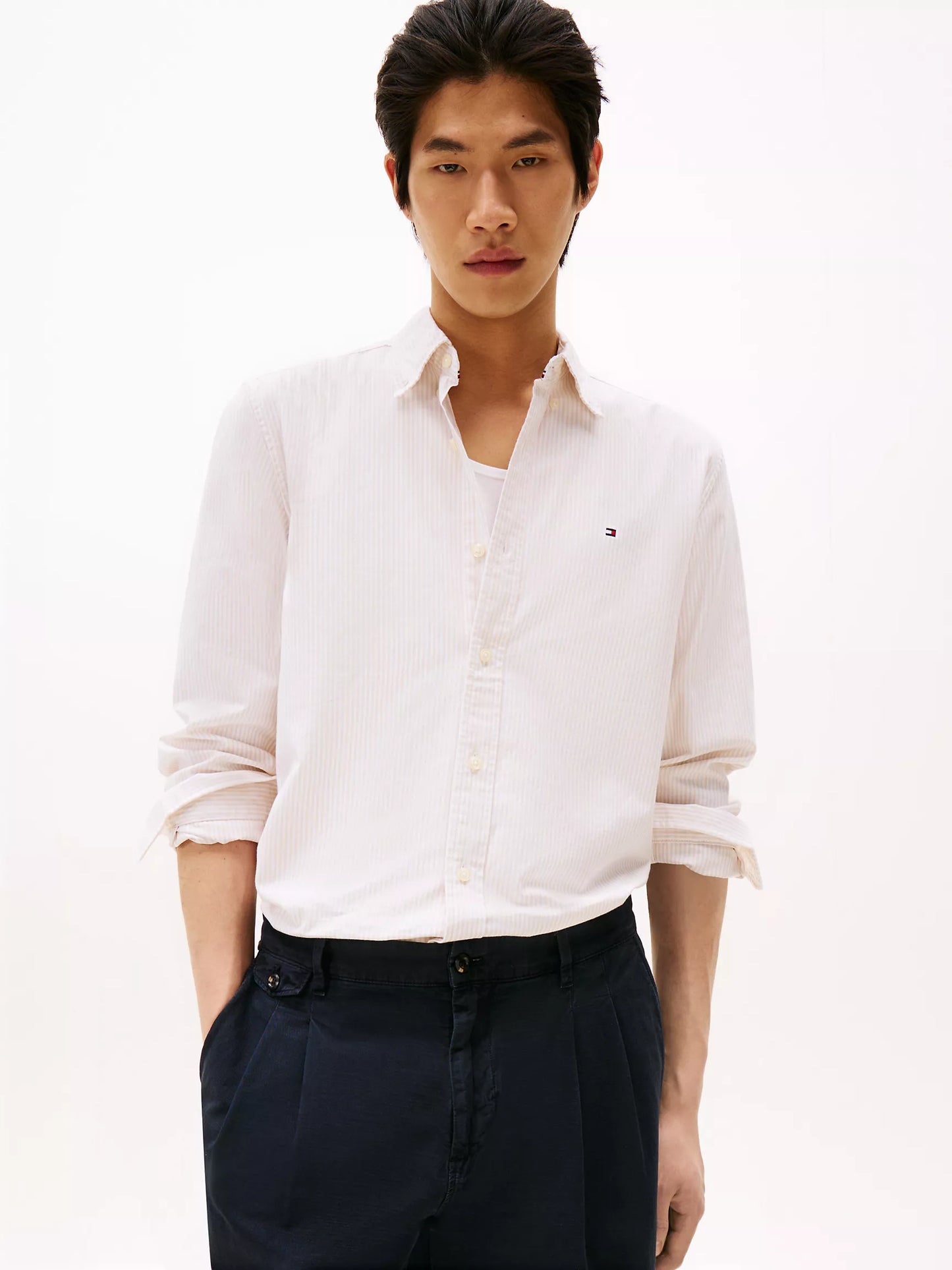 Men Stripe Stretch Oxford Shirt