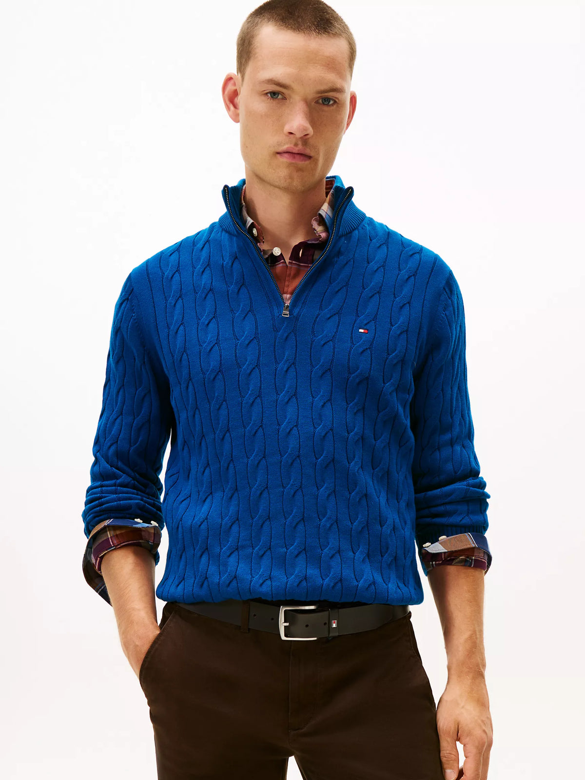 Men Cable Knit Quarter-Zip Sweater