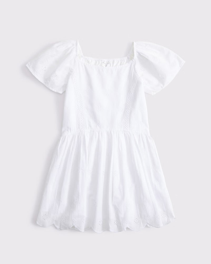 Girls Flutter Sleeve Cutwork Mini Dress