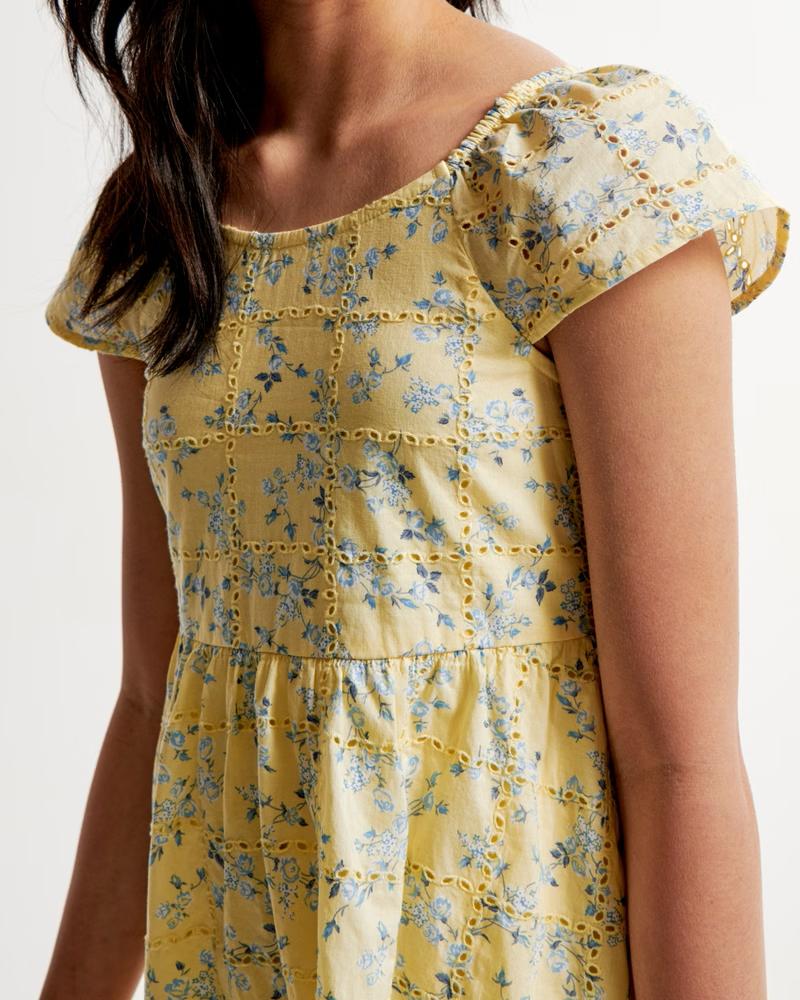Girls Flutter Sleeve Embroidered Mini Dress