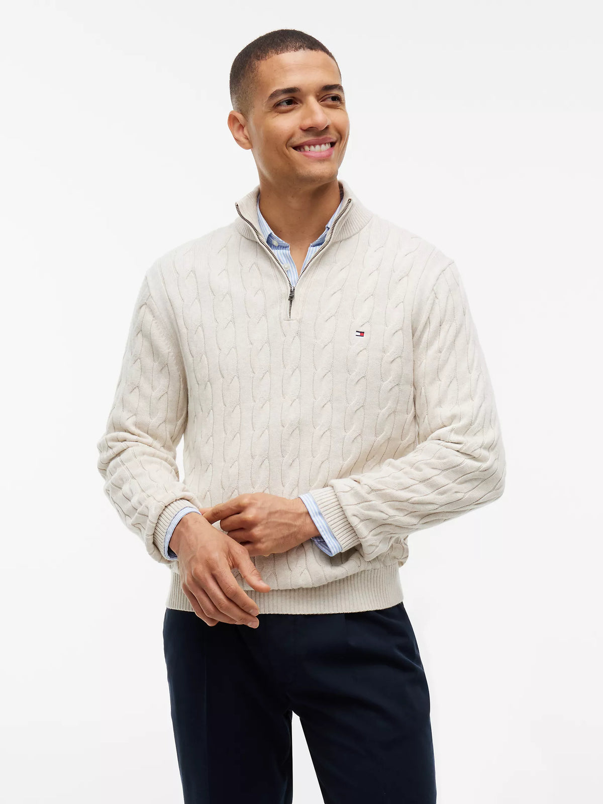 Men Cable Knit Quarter-Zip Sweater