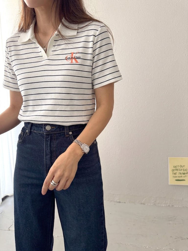 Women Monologo Rib Cropped Polo Shirt