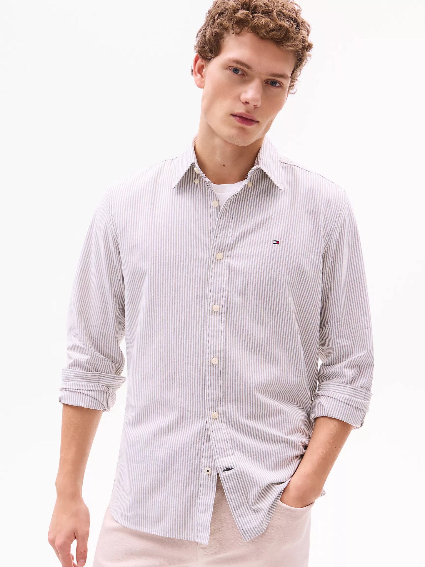 Men Stripe Stretch Oxford Shirt