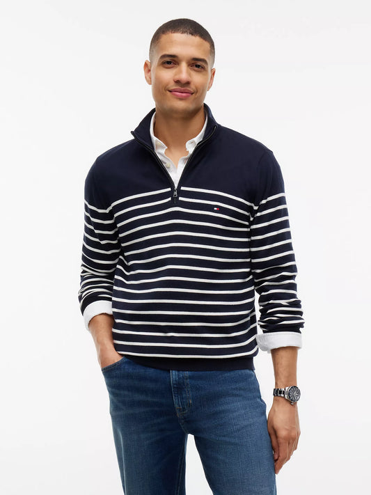 Men Striped Quarter-Zip Sweater