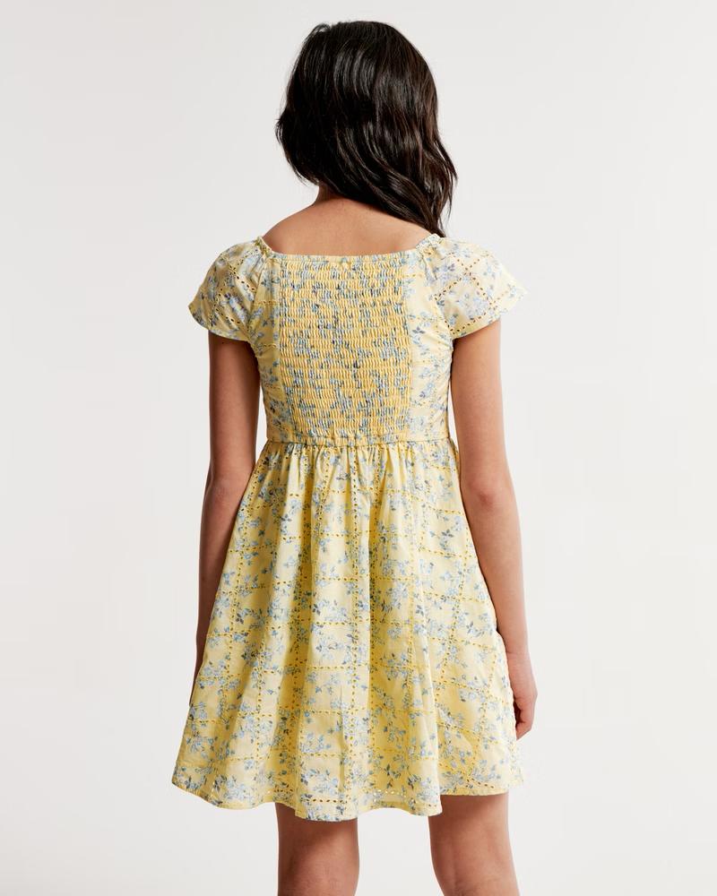 Girls Flutter Sleeve Embroidered Mini Dress