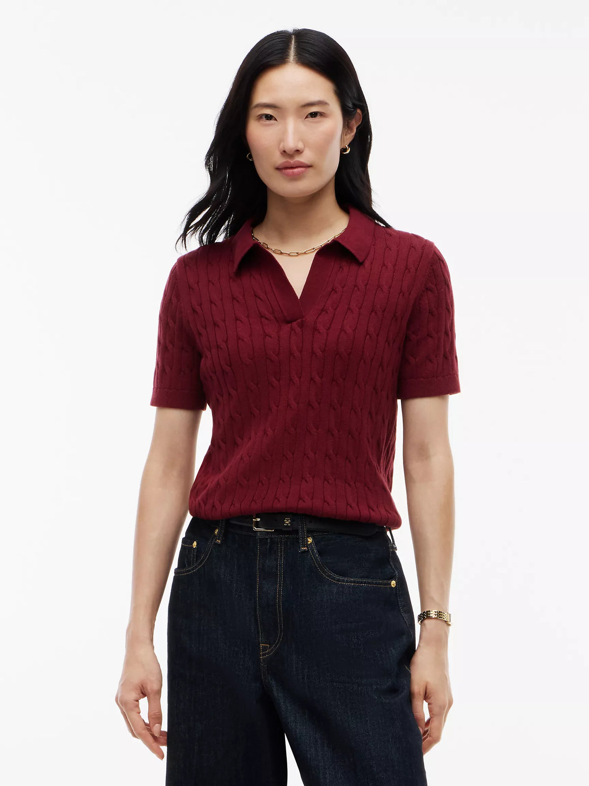 Tommy Short-Sleeve Cable Knit Sweater Polo