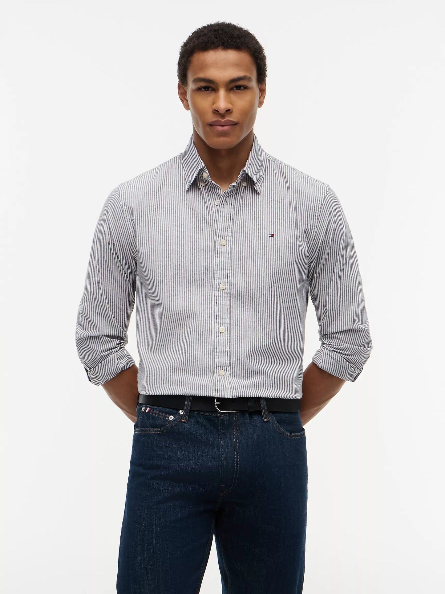 Men Stripe Stretch Oxford Shirt
