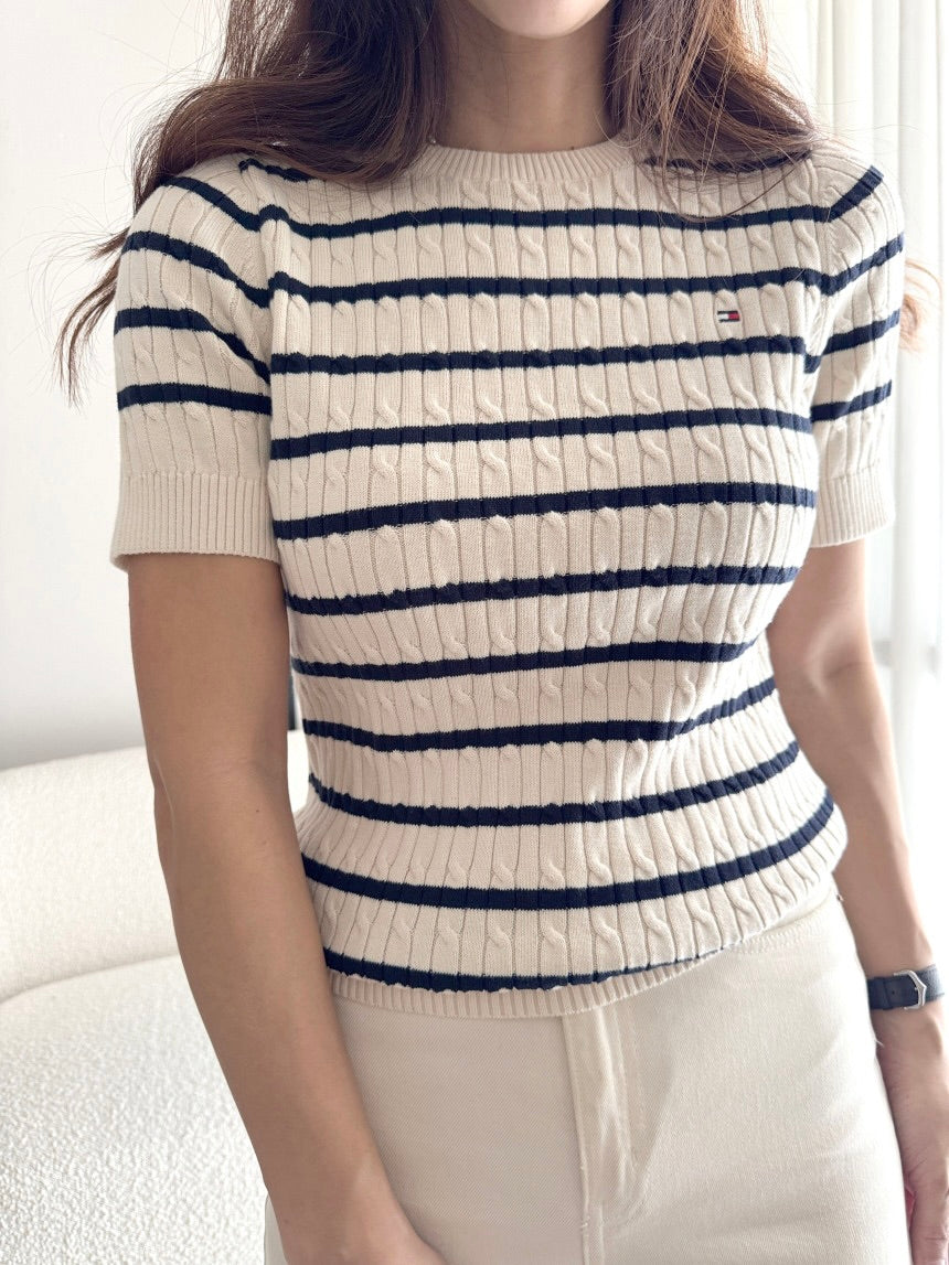 Tommy Short-Sleeve Cable Knit Sweater