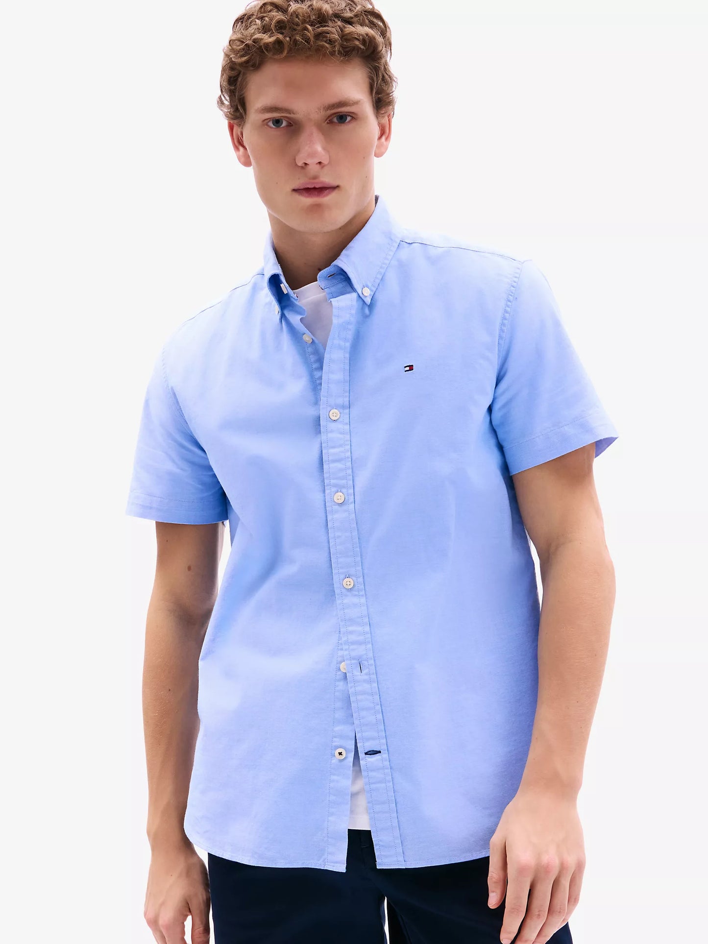 Men Short Sleeve Stretch Oxford Shirt