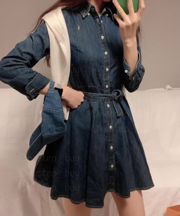 Girls Belted Cotton Denim Shirtdress