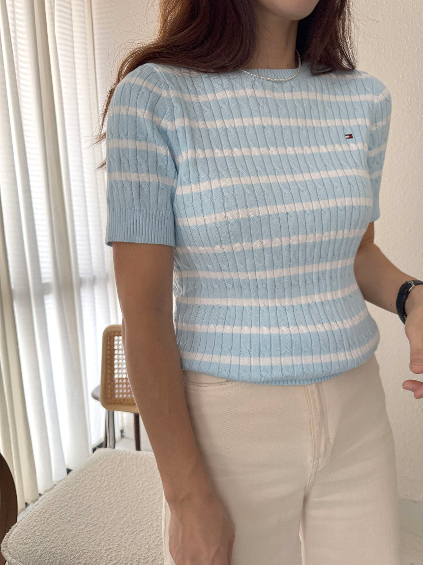 Tommy Short-Sleeve Cable Knit Sweater
