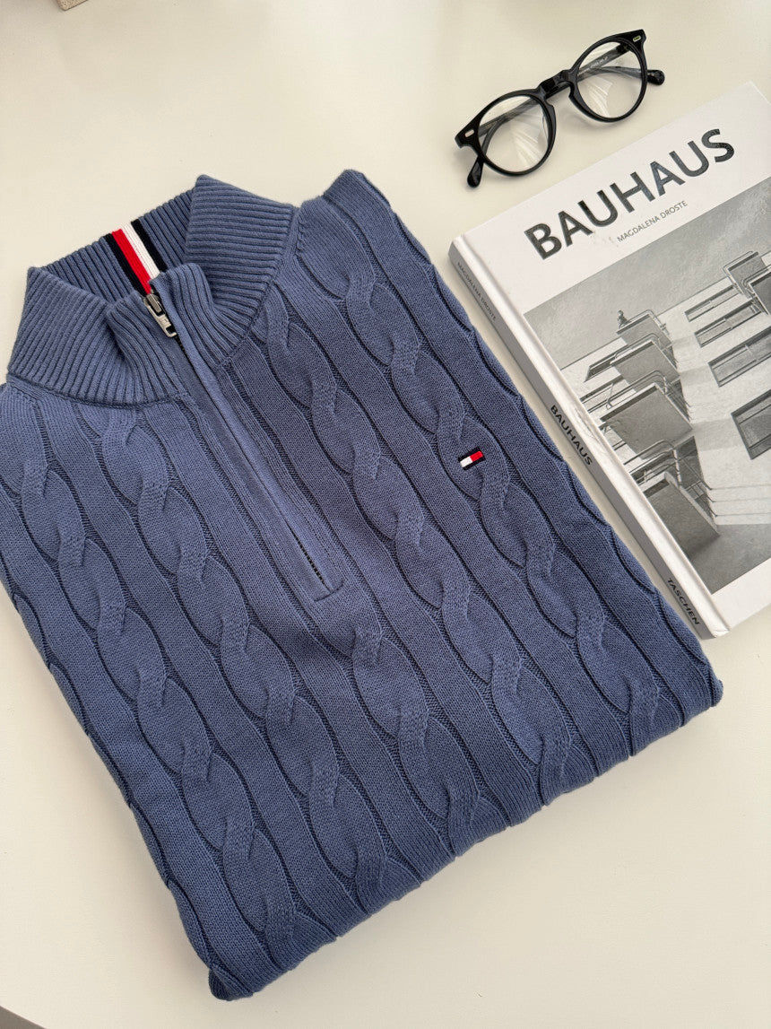 Men Cable Knit Quarter-Zip Sweater