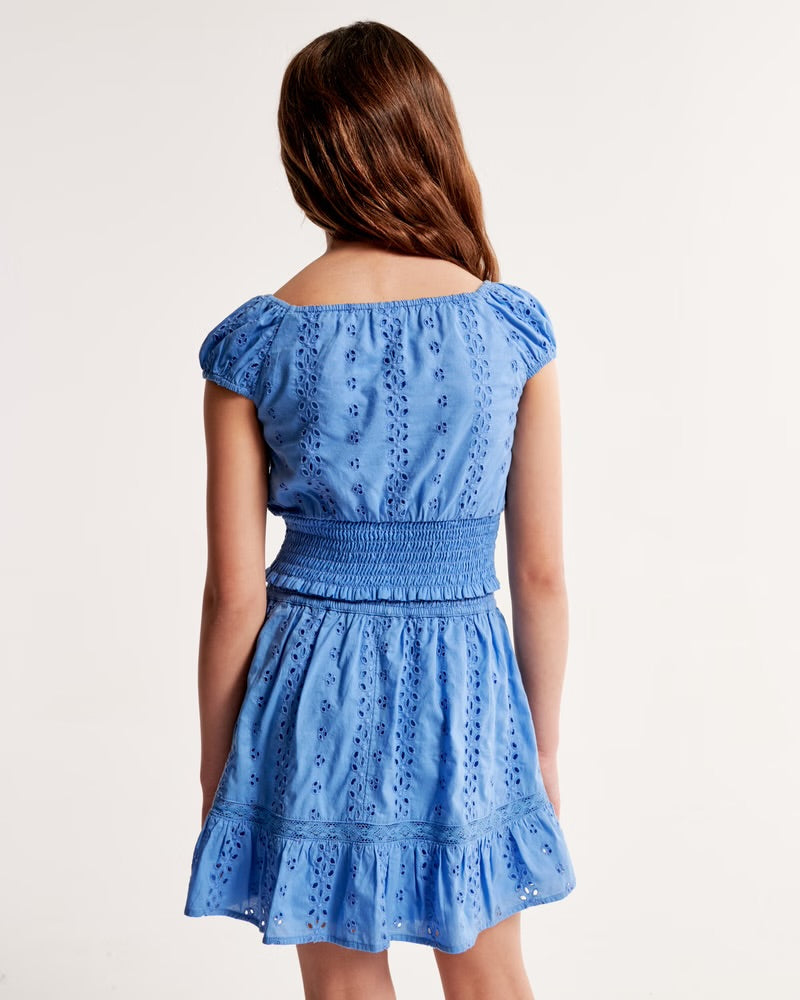 Girls Eyelet Smocked Waist Set Top