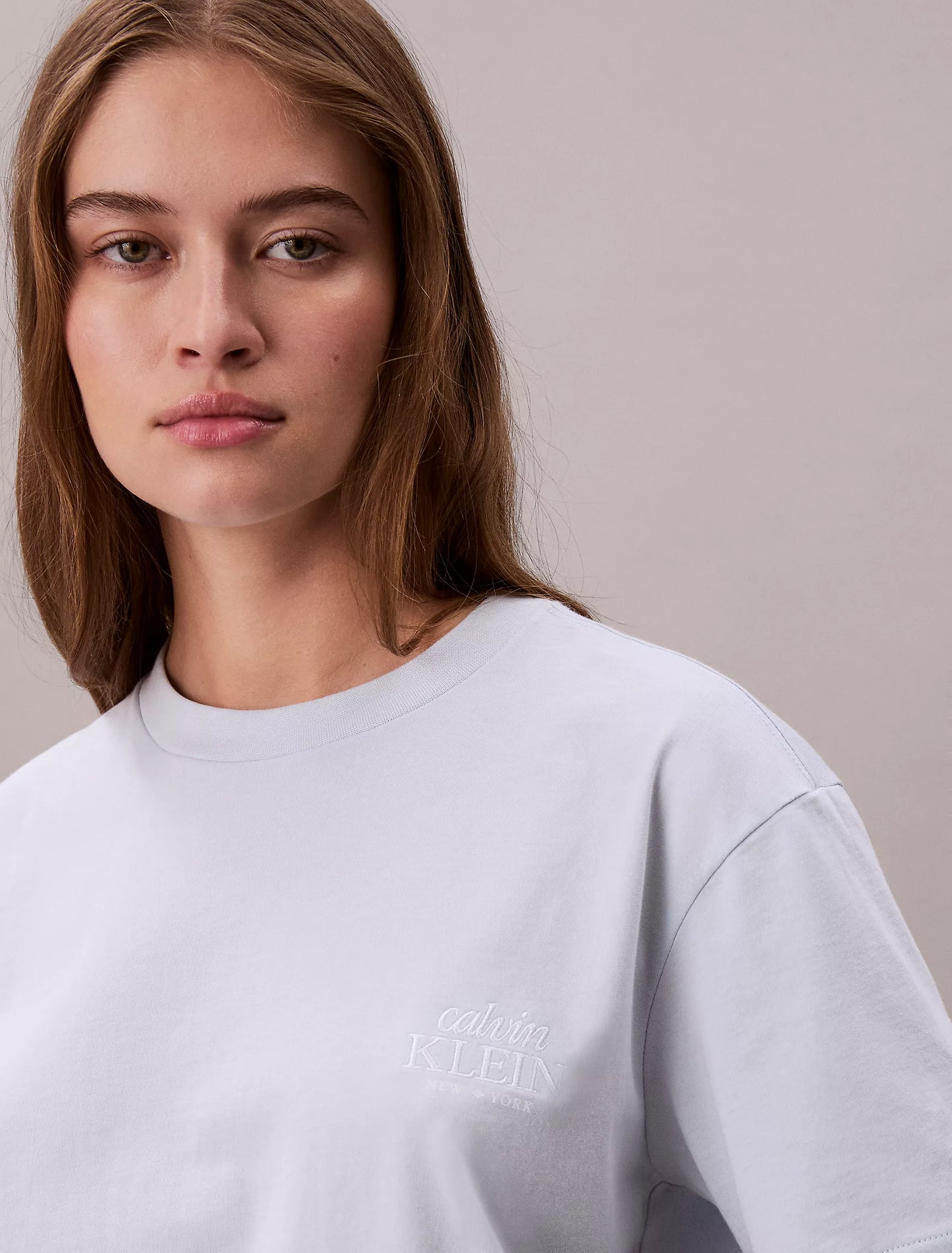 Women Embroidered Logo Graphic Boxy Tee