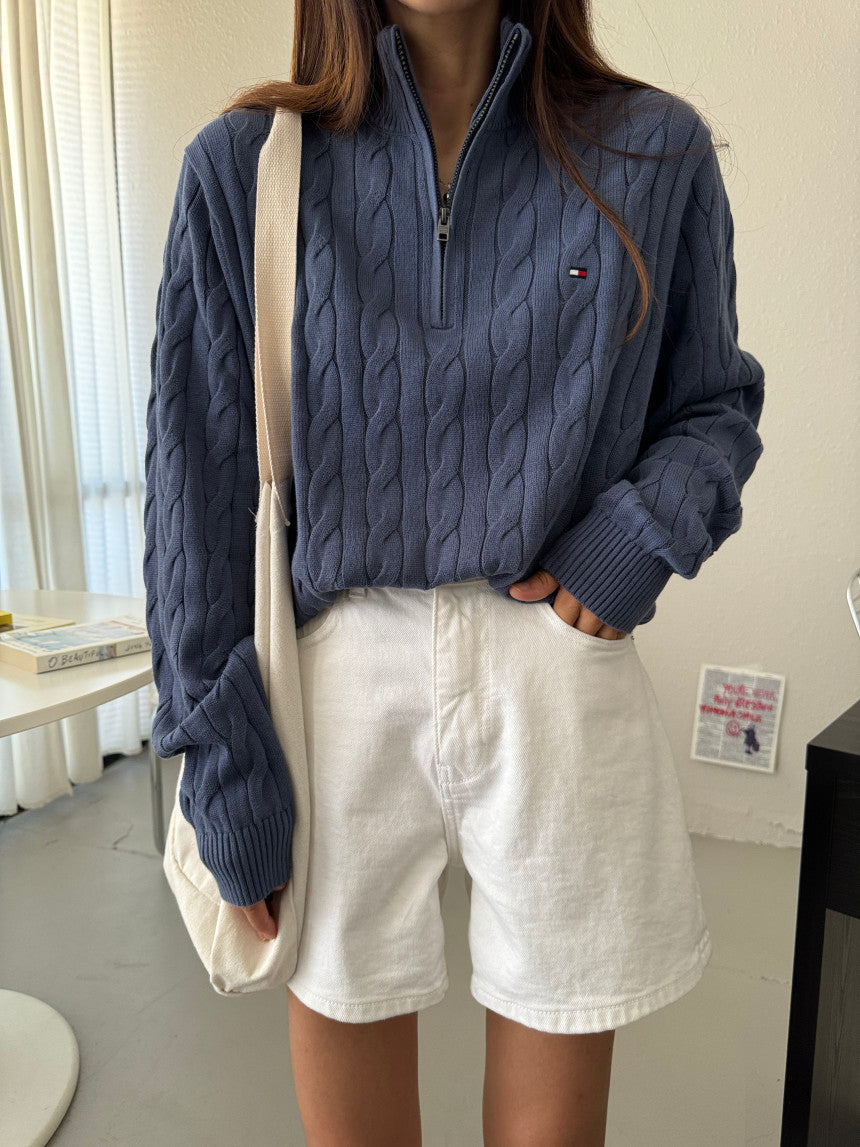 Men Cable Knit Quarter-Zip Sweater
