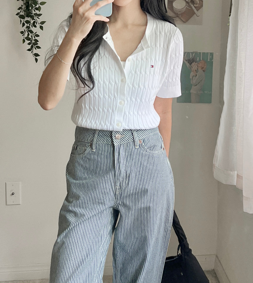 Women Short-Sleeve Cable Cardigan