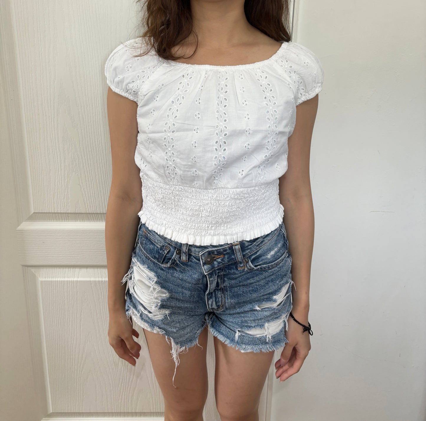 Girls Eyelet Smocked Waist Set Top