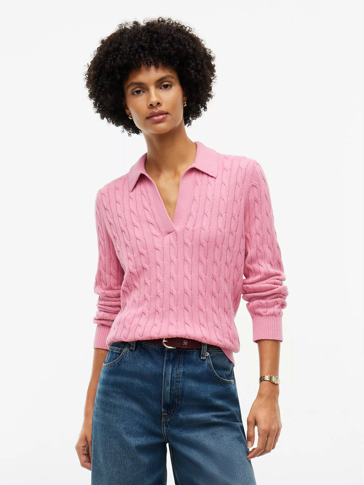 Tommy Open Placket Cable Knit Sweater Polo