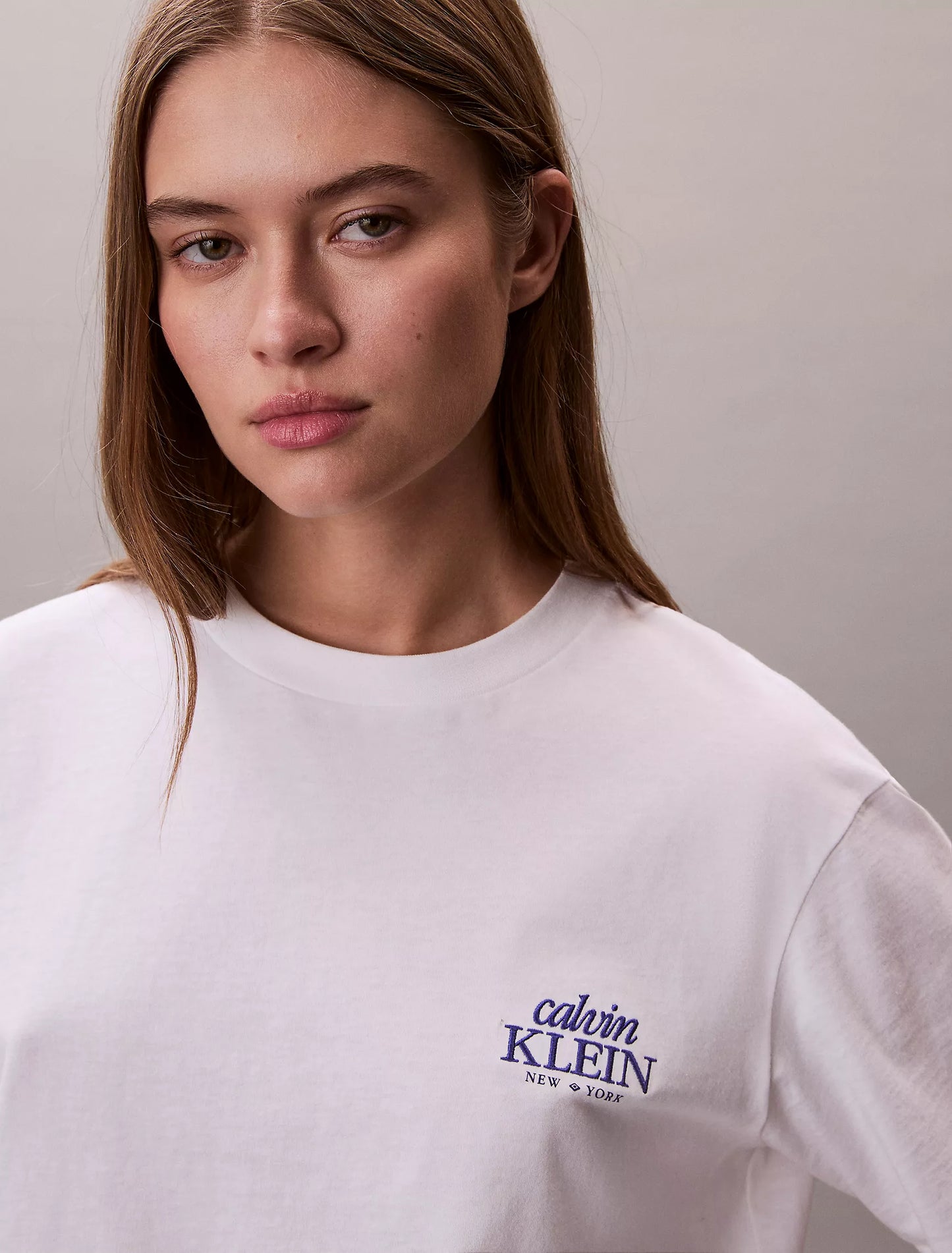 Women Embroidered Logo Graphic Boxy Tee