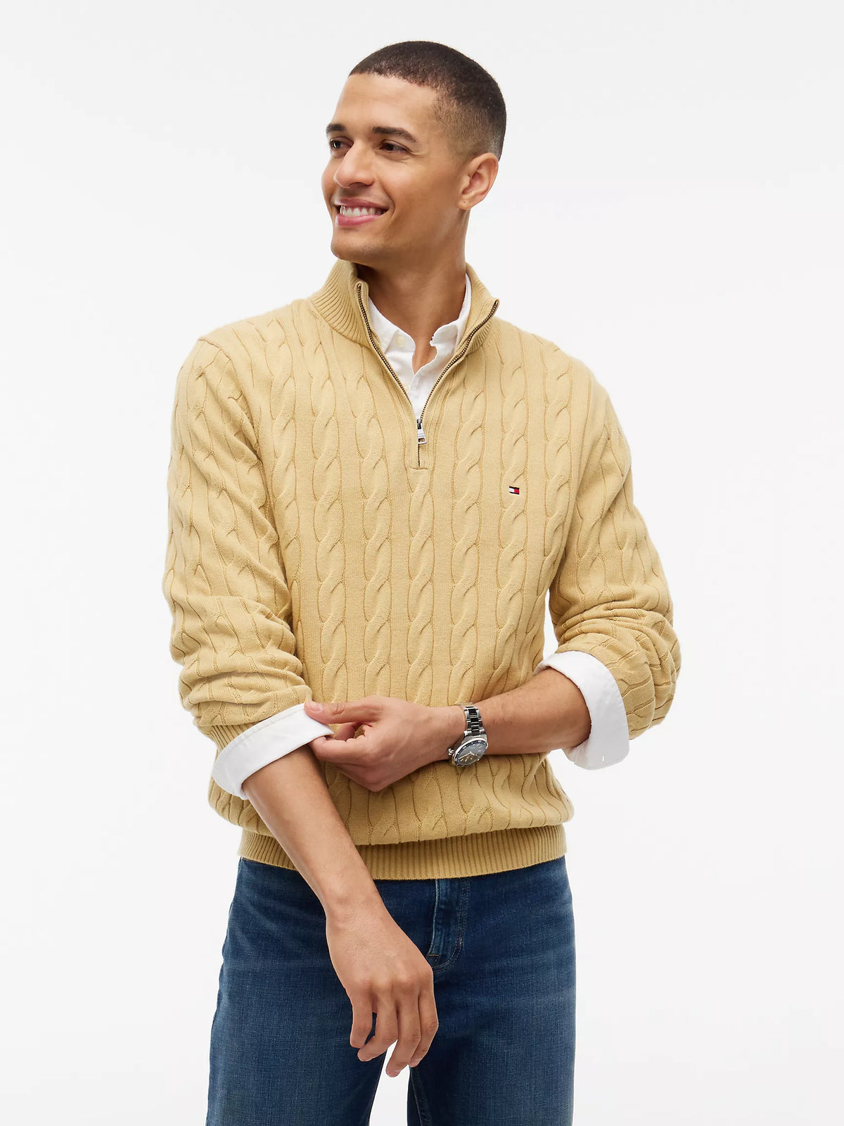 Men Cable Knit Quarter-Zip Sweater