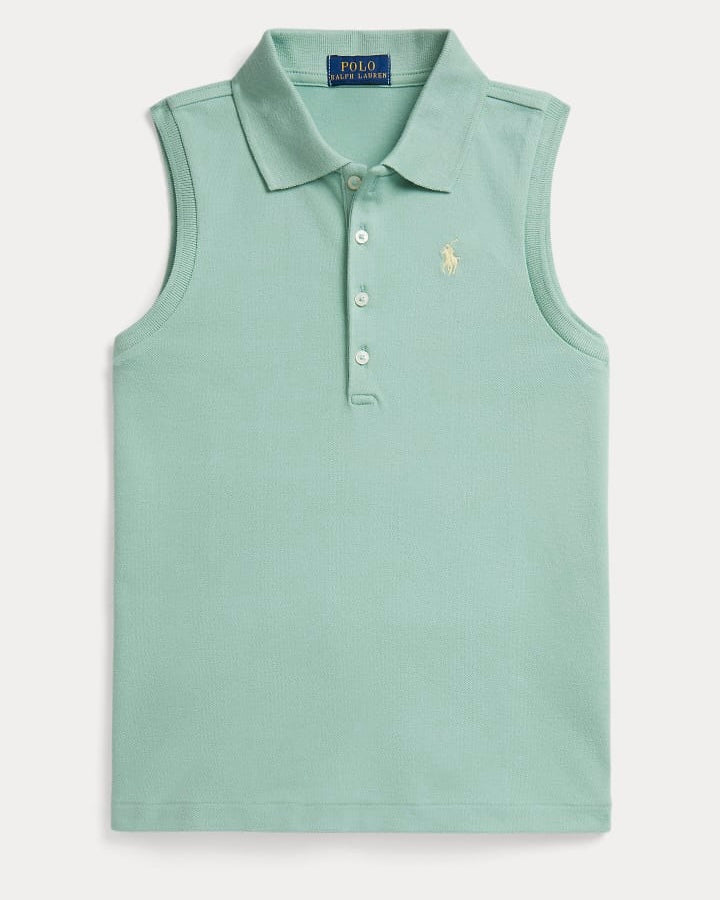 Girls Stretch Mesh Sleeveless Polo Shirt