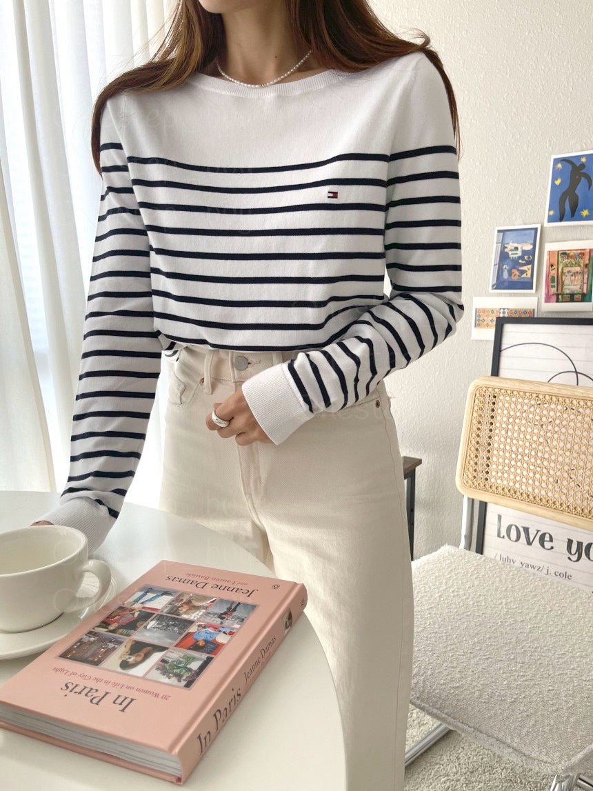 Women Striped Boatneck Sweater