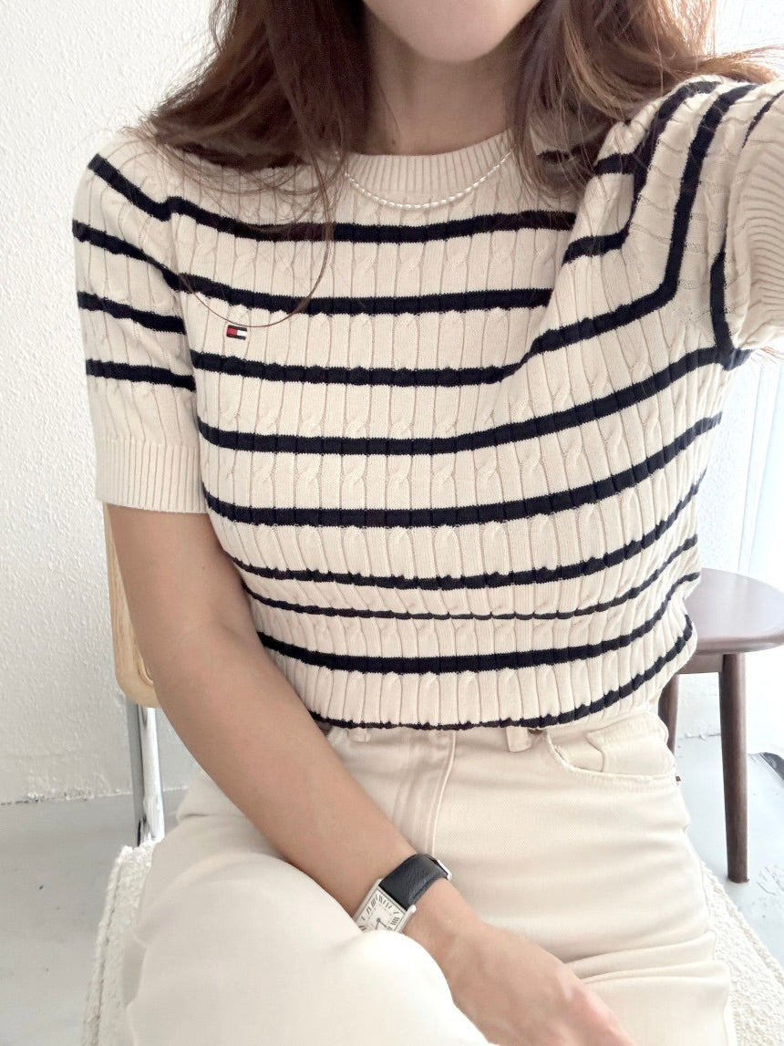 Tommy Short-Sleeve Cable Knit Sweater