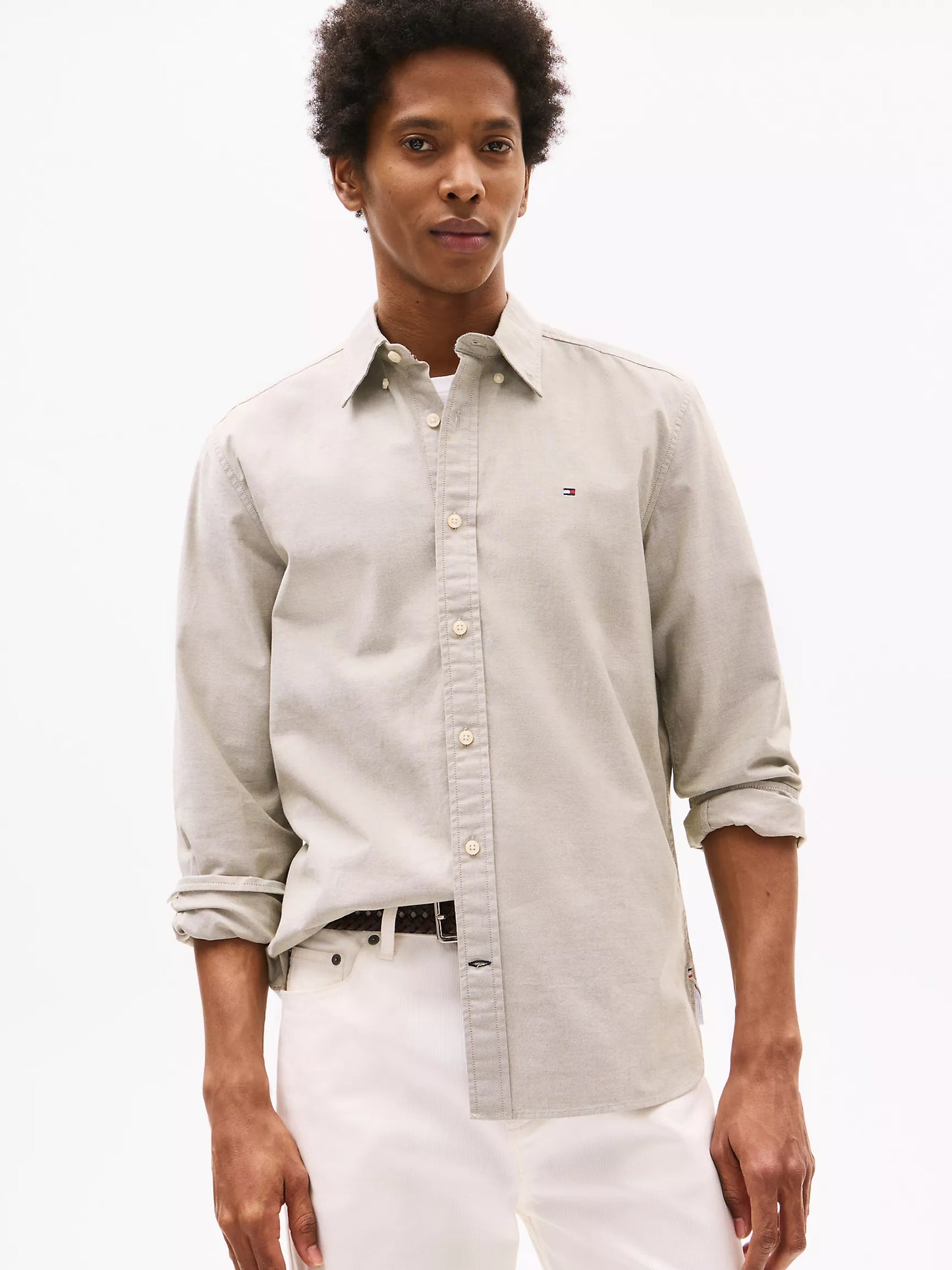 Men Solid Stretch Oxford Shirt