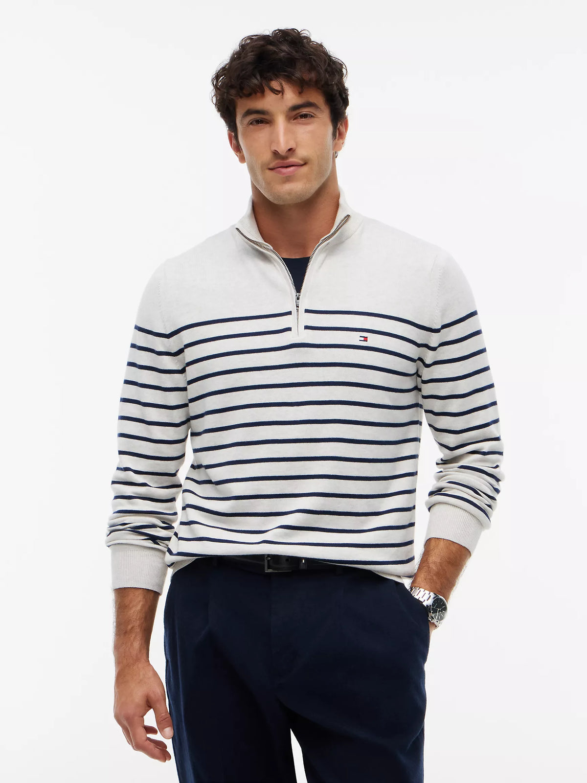 Men Striped Quarter-Zip Sweater