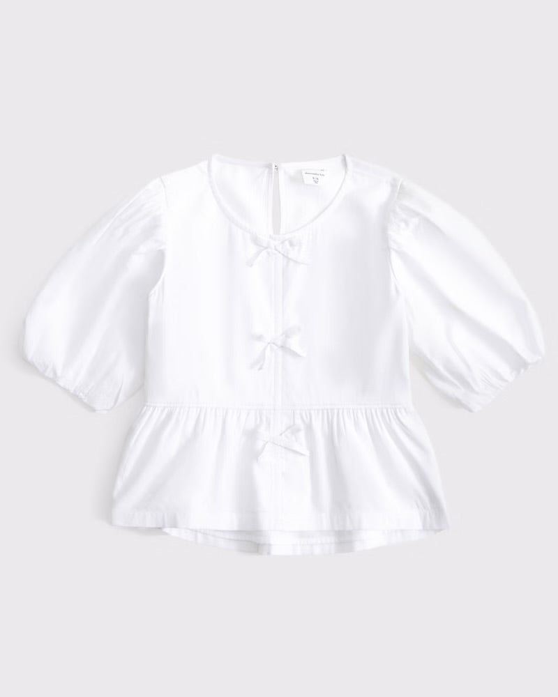 Girls Puff Sleeve Bow Top