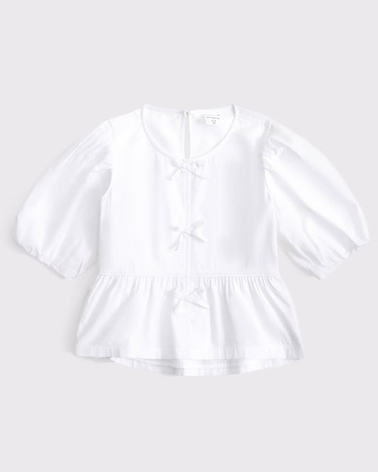 Girls Puff Sleeve Bow Top