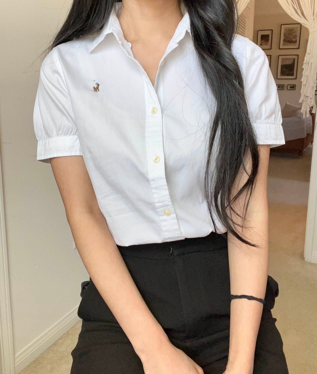 Girls Short Sleeve Solid Oxford Top