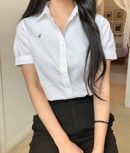 Girls Short Sleeve Solid Oxford Top