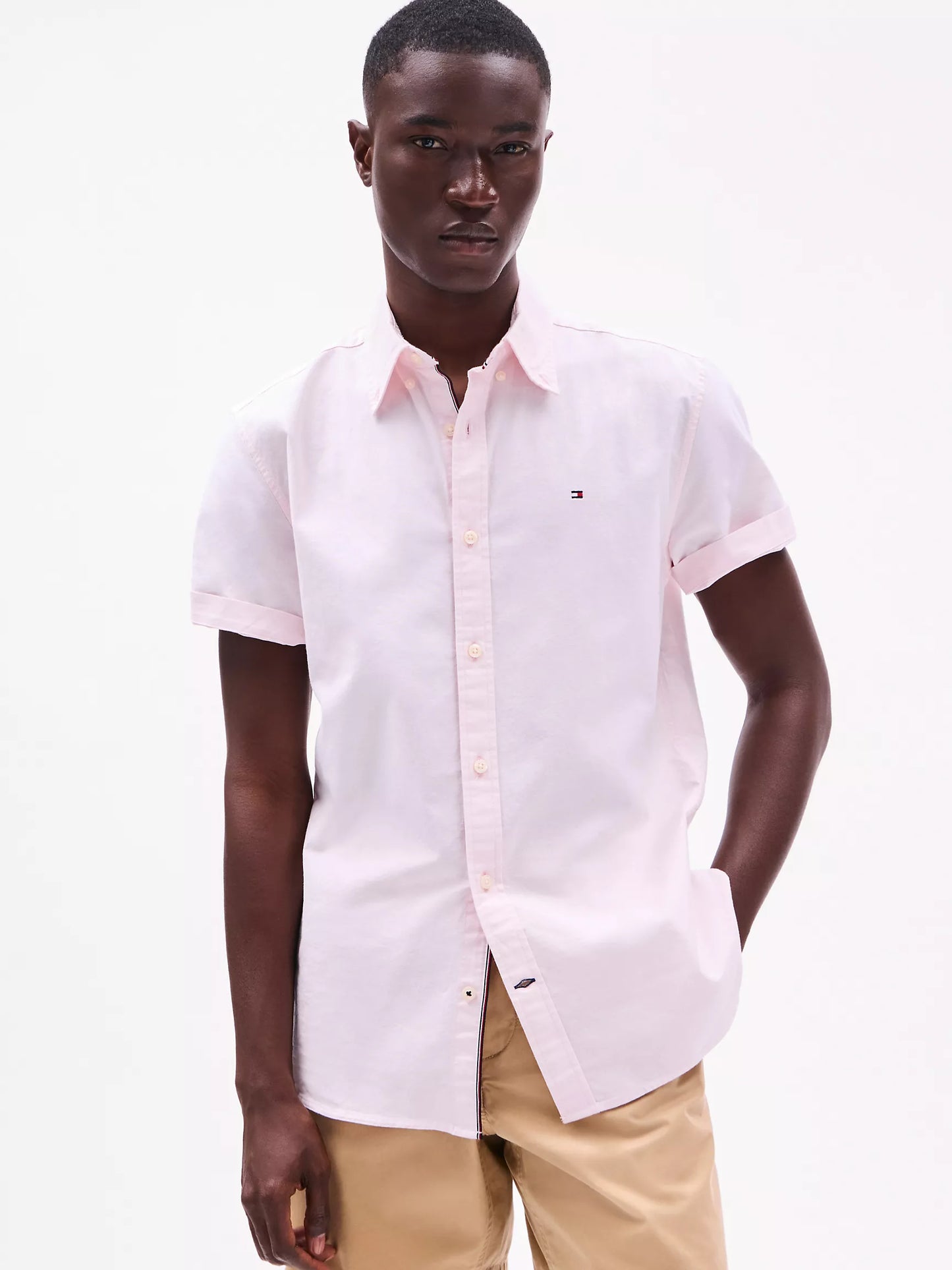 Men Short Sleeve Stretch Oxford Shirt