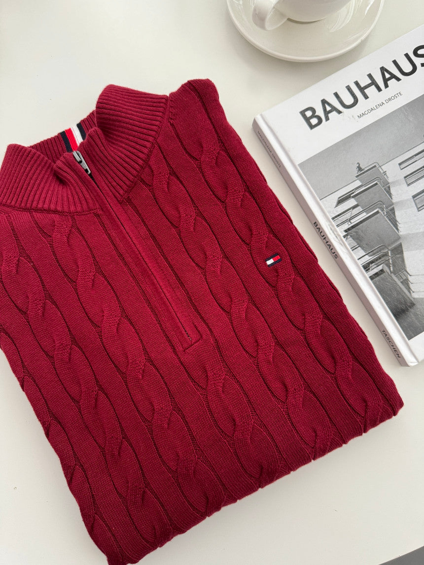 Men Cable Knit Quarter-Zip Sweater