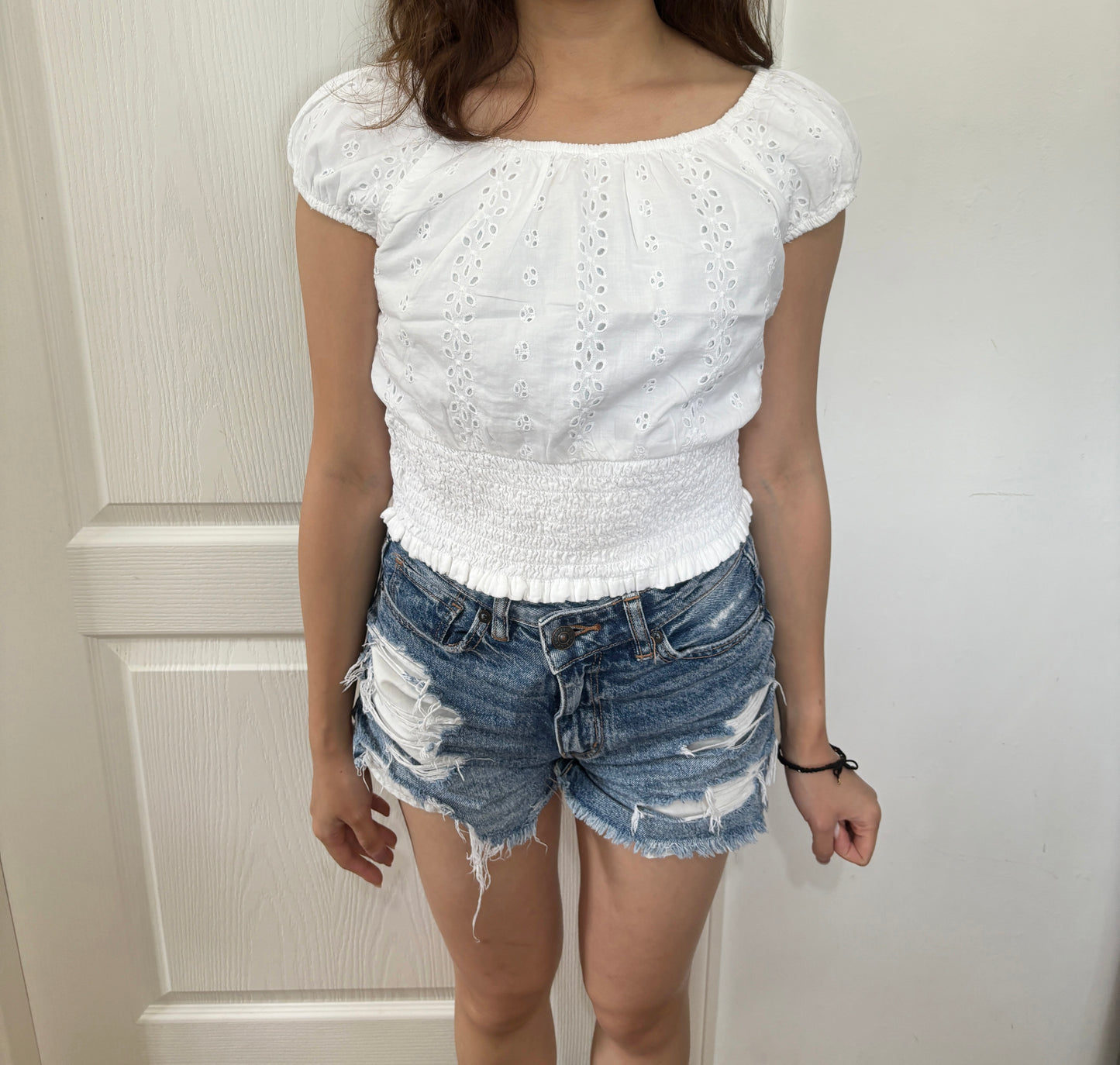 Girls Eyelet Smocked Waist Set Top