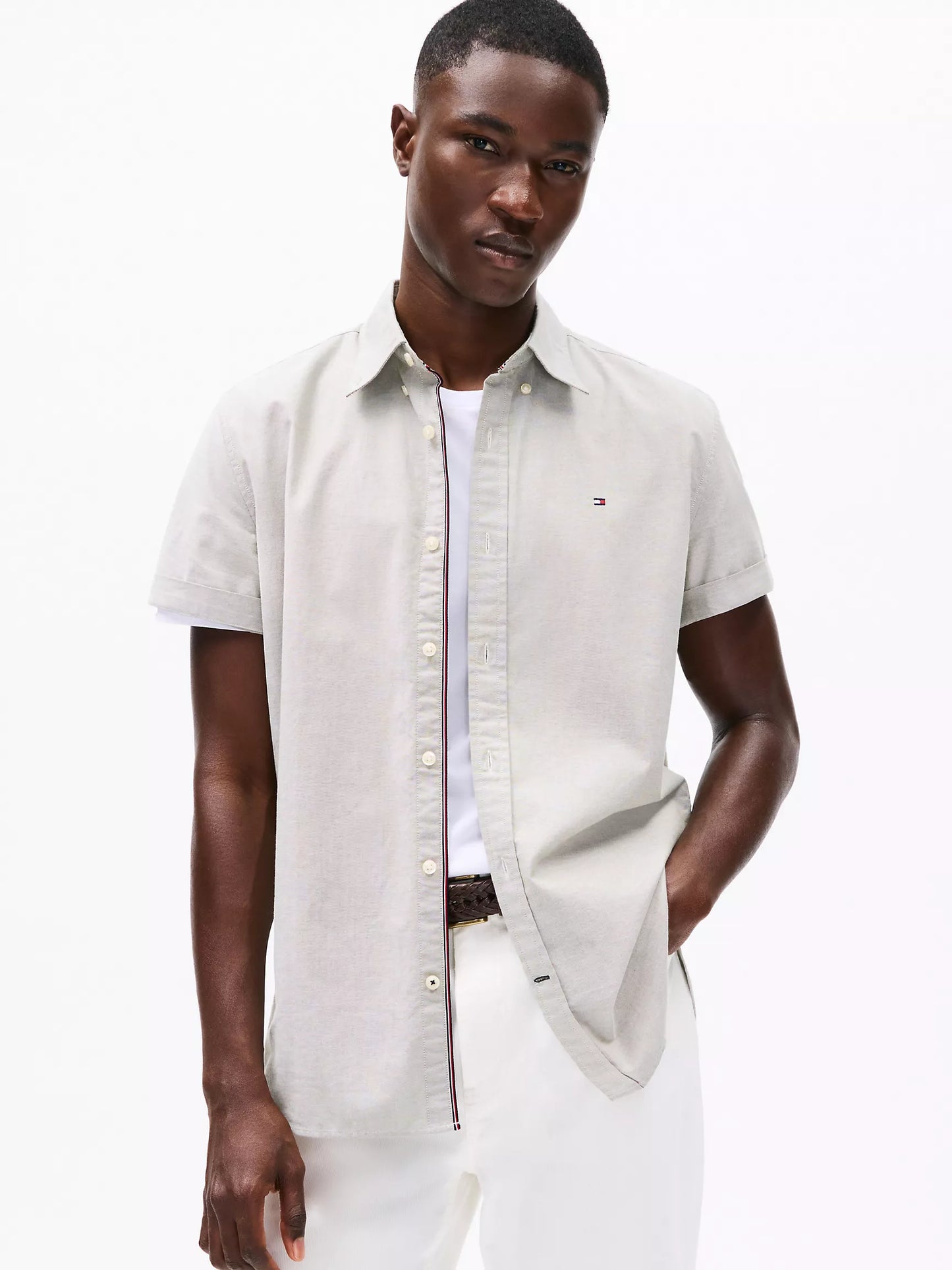 Men Short Sleeve Stretch Oxford Shirt