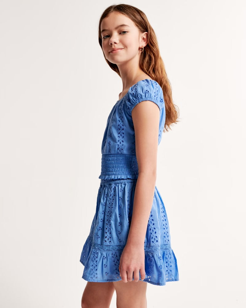 Girls Eyelet Smocked Waist Set Top