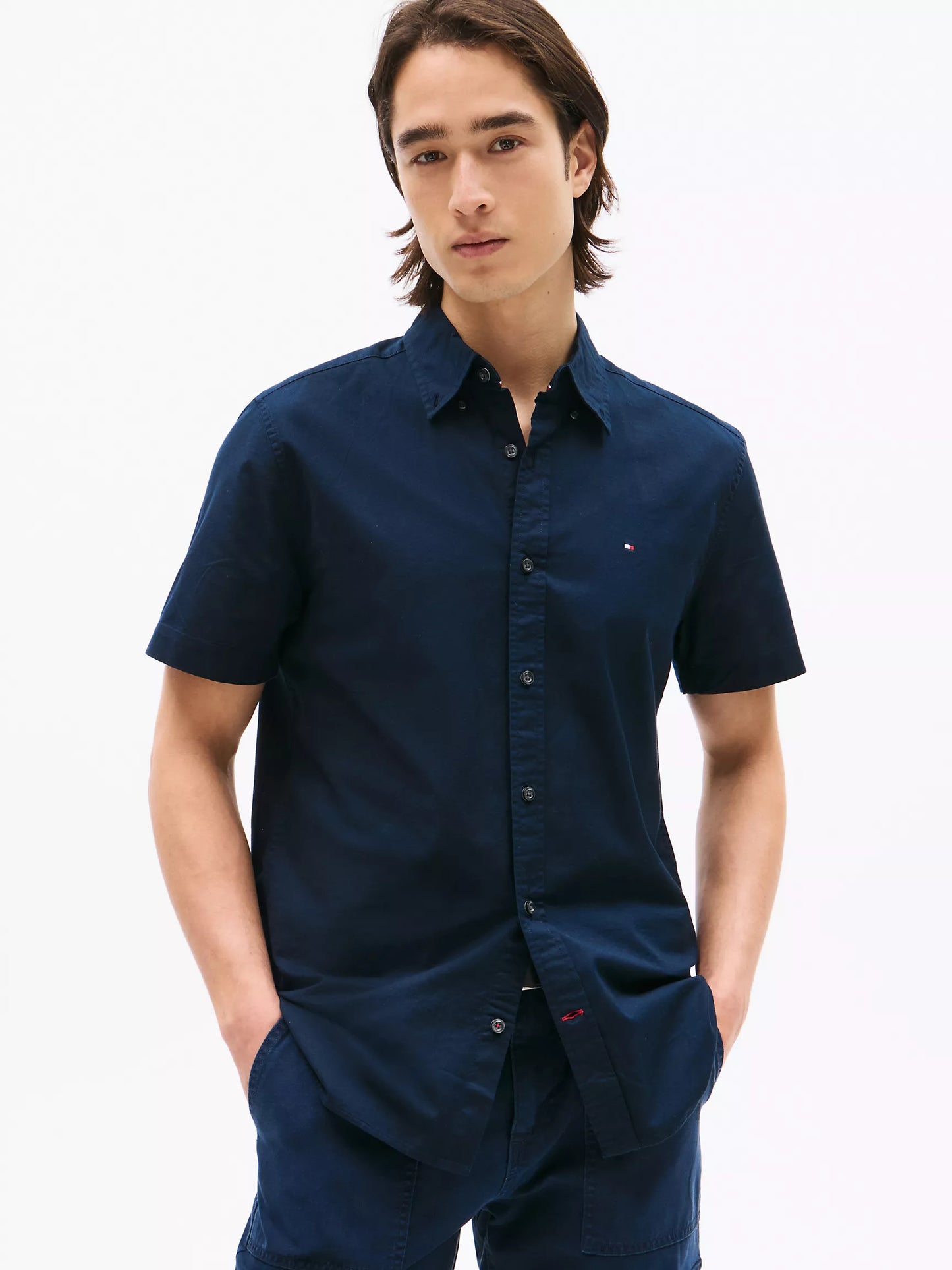 Men Short Sleeve Stretch Oxford Shirt