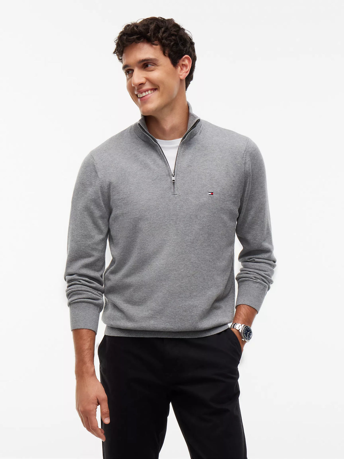Men Solid Quarter-Zip Sweater