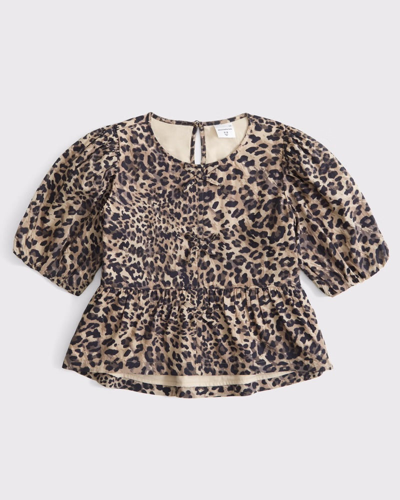 Girls Puff Sleeve Bow Top