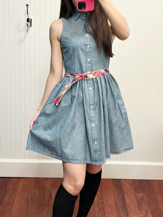 Girls Belted Cotton Chambray Shirtdress