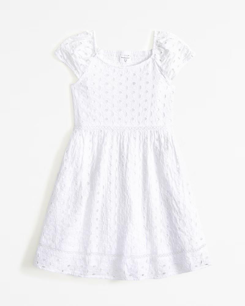 Girls Flutter Sleeve Embroidered Mini Dress
