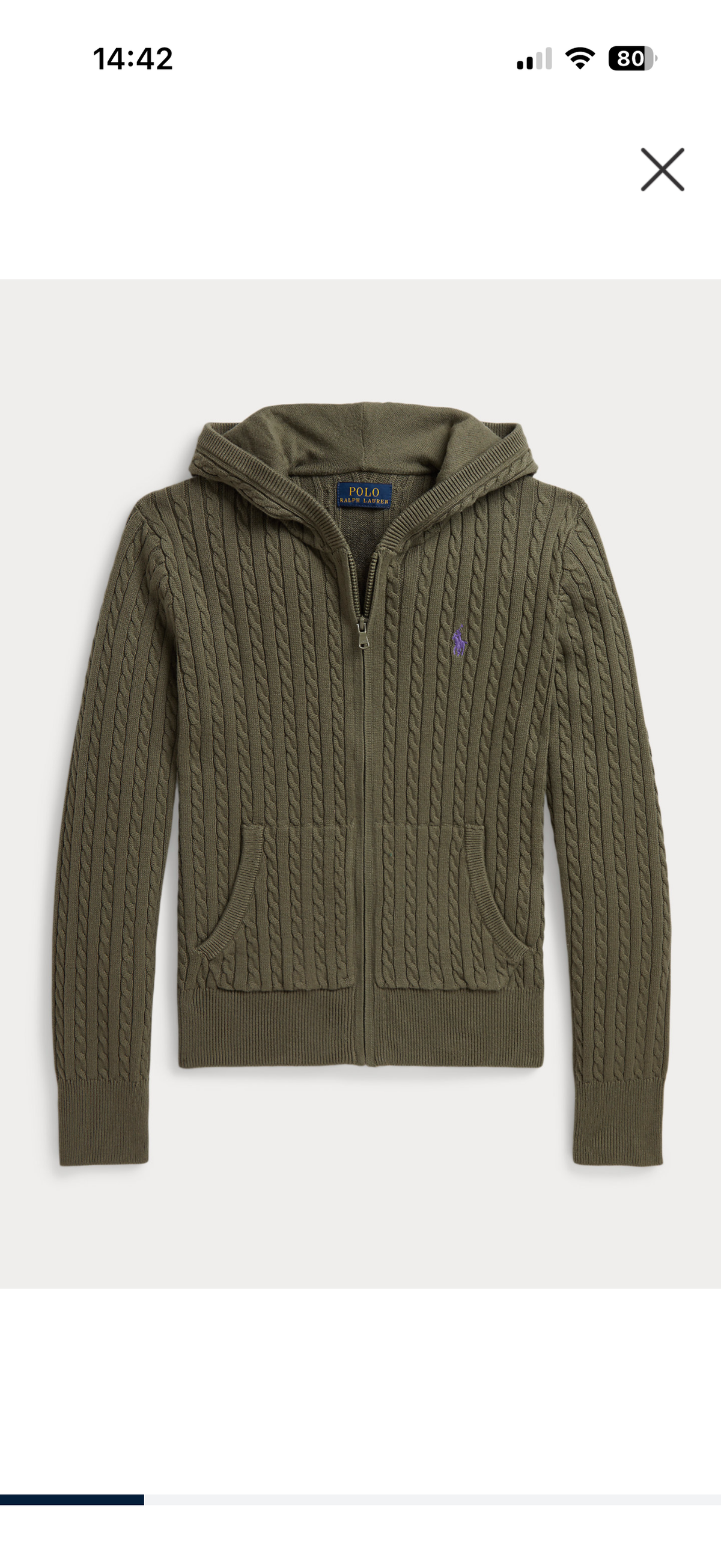 Big Girls Mini-Cable Cotton Full-Zip Hoodie