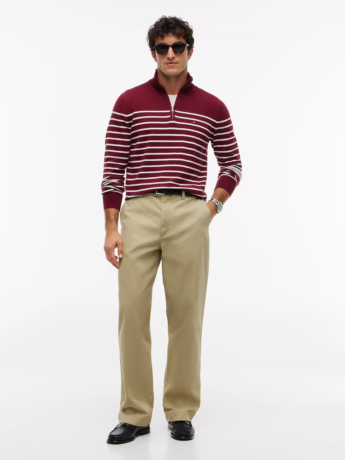 Men Striped Quarter-Zip Sweater