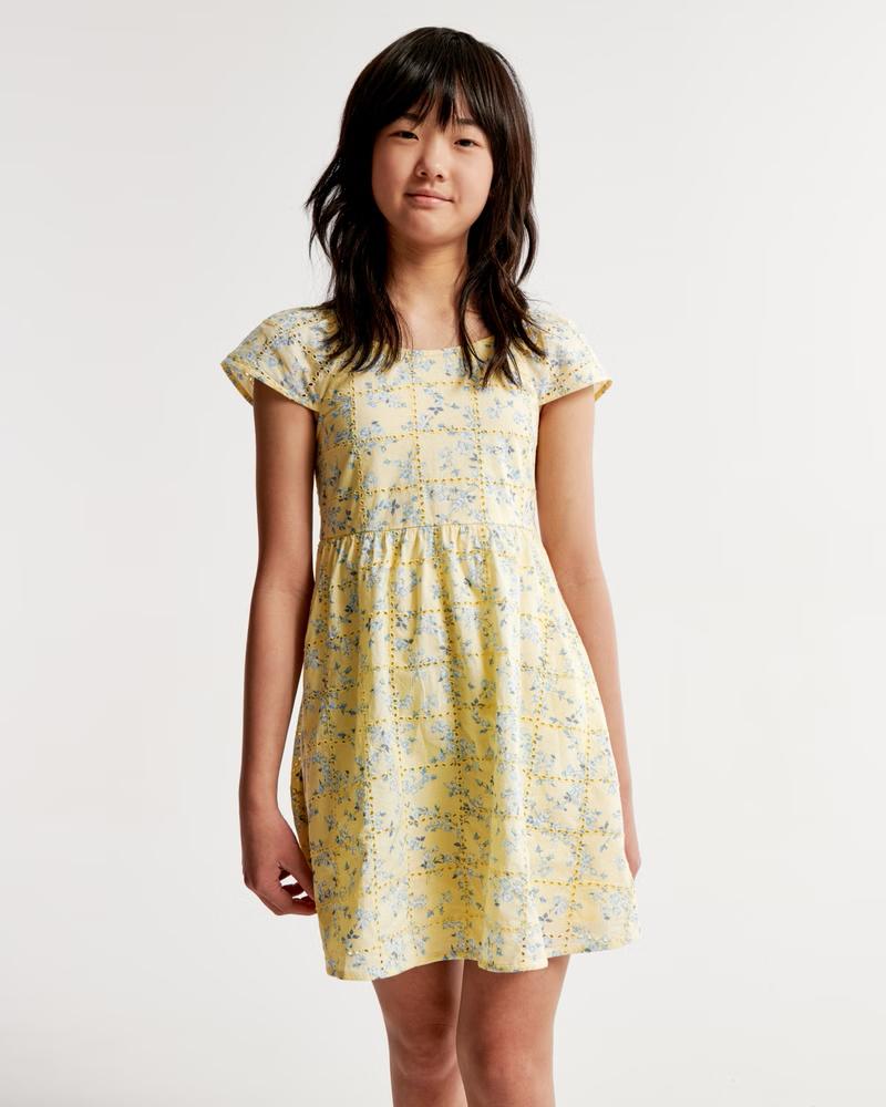 Girls Flutter Sleeve Embroidered Mini Dress
