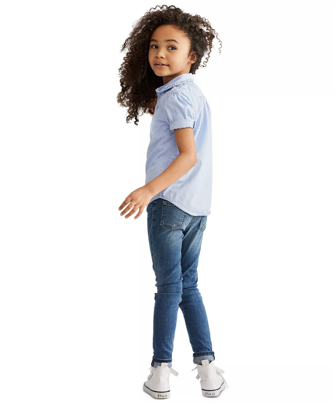 Girls Short Sleeve Solid Oxford Top