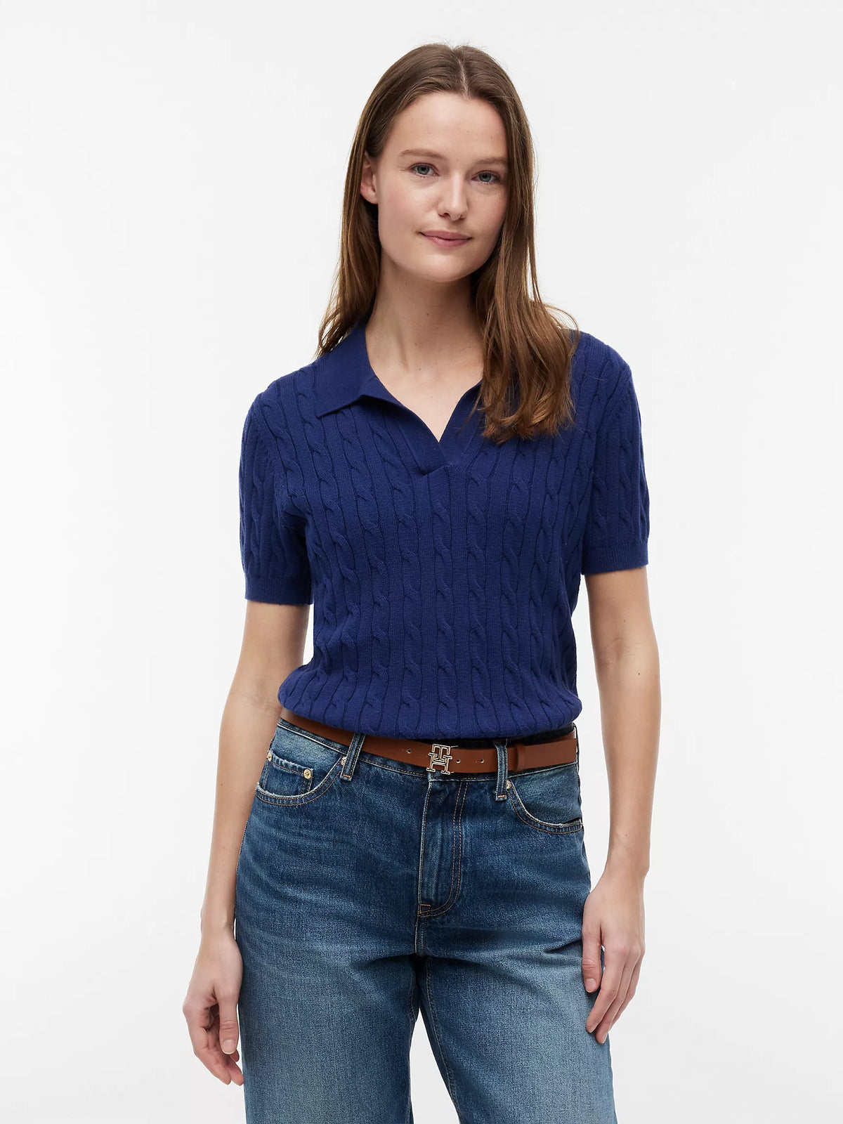 Tommy Short-Sleeve Cable Knit Sweater Polo
